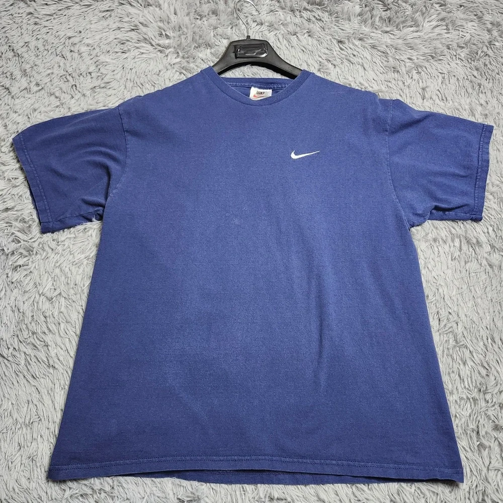 Vintage Nike TShirt Mens Large Blue Cotton Short Sleeve Crew Neck‎ Logo Made USA